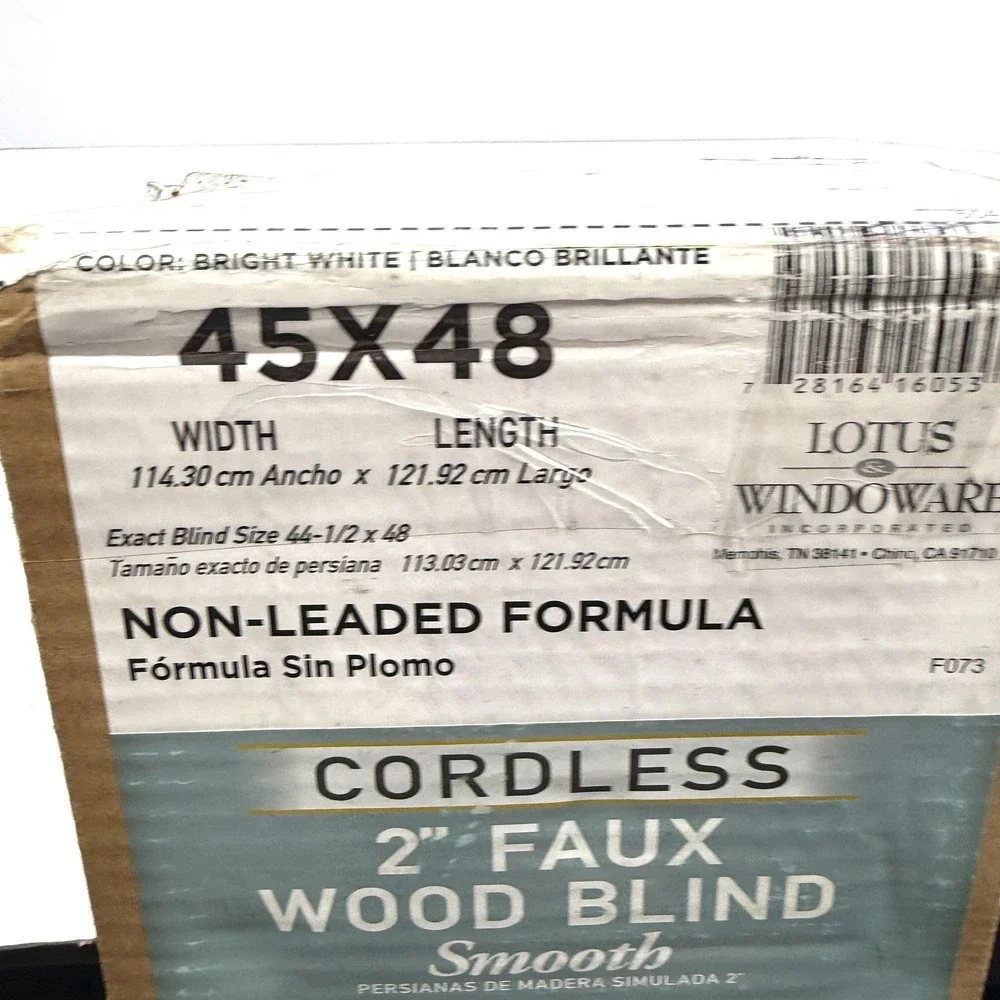 Lotus‎ & Windoware Cordless 2in Faux Wood Blind 45x48 Bright White Indoor Use